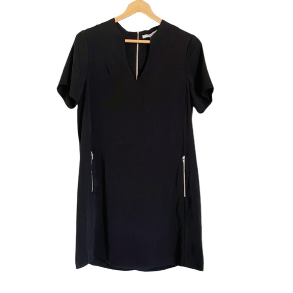 Naked Zebra Black V-Neck Zipper Pocket Short Sleeve Shift Tunic dress size L - Picture 1 of 7